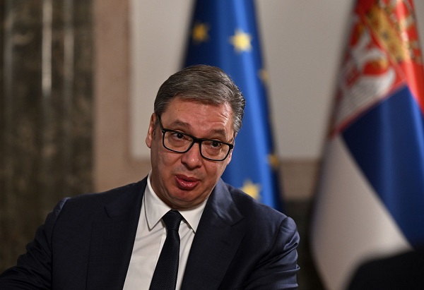Presidenti i Serbisë, Aleksandar Vuçiq, gjatë një interviste në Beograd