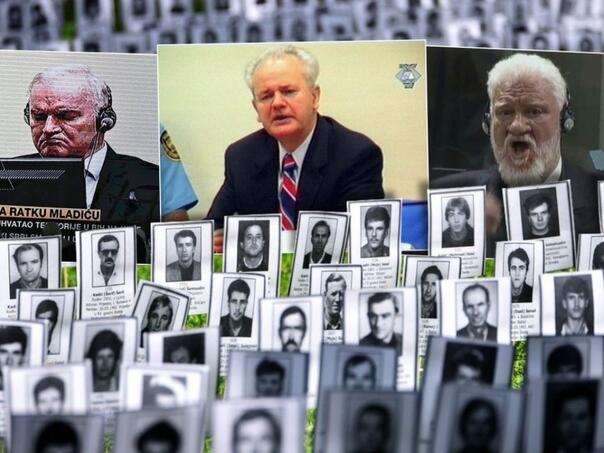 Kolazh arkivor nga proceset e Tribunalit të Hagës dhe fotografi të viktimave