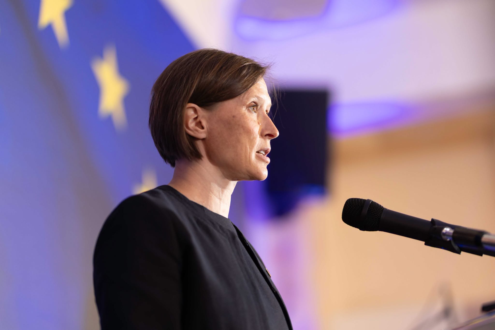 Eva Palatova gjatë një paraqitjeje publike të Bashkimit Evropian