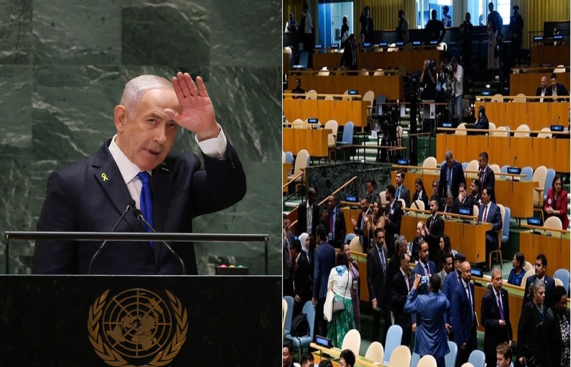 Salla zbrazet kur Netanyahu del në foltore – ai i quan delegatët “frikacakë moralë” dhe sulmon Erdoganin